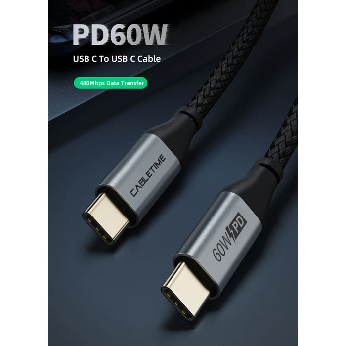 Καλώδιο USB Cabletime Type-C σε USB-C CT-CMCM, 60W, 480Mbps, 2m, μαύρο