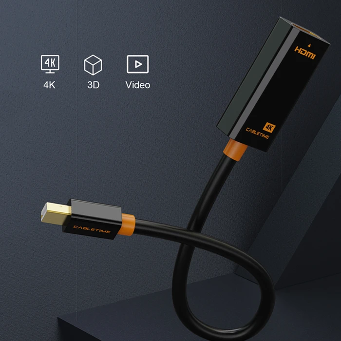 Αντάπτορας mini DisplayPort Cabletime σε HDMI CT-AV589-02G4K, 4K/30Hz, Μαύρος