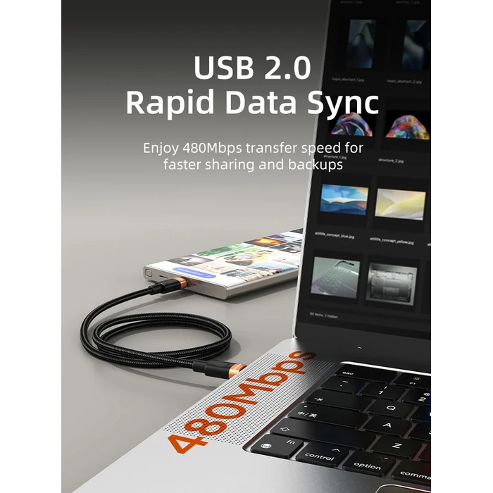 Cabletime Braided USB 2.0 Cable USB-C male - USB-C 60W Μαύρο 1m CT-CM60-AOB1