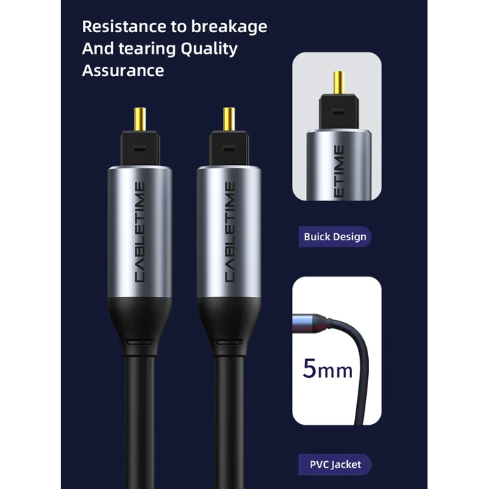 Cabletime καλώδιο ήχου Toslink CT-AV380-P04GN, gold plated, 5mm, 1m, μαύρο