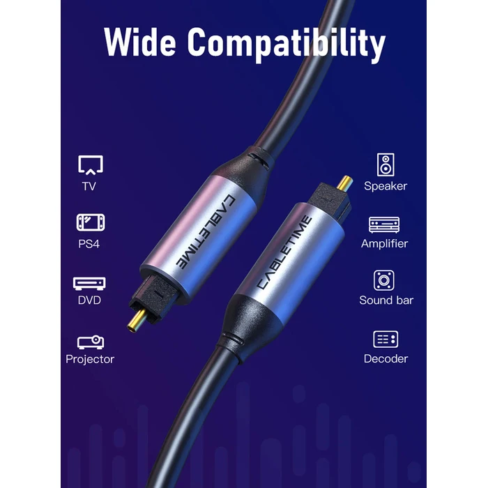Cabletime καλώδιο ήχου Toslink CT-AV380-P04GN, gold plated, 5mm, 3m, μαύρο
