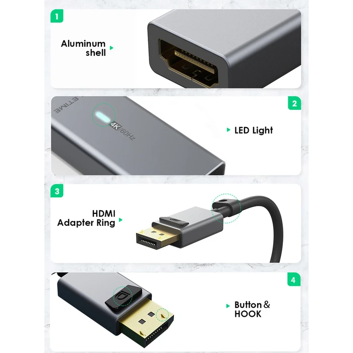 Cabletime Μετατροπέας DisplayPort male σε HDMI female Γκρι 1τμχ CT-AV589-P02G4K60