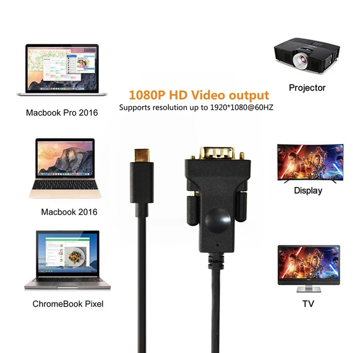 Cabletime USB 2.0 Cable USB-C male - VGA Μαύρο 1.8m CT-U31-CMVGA