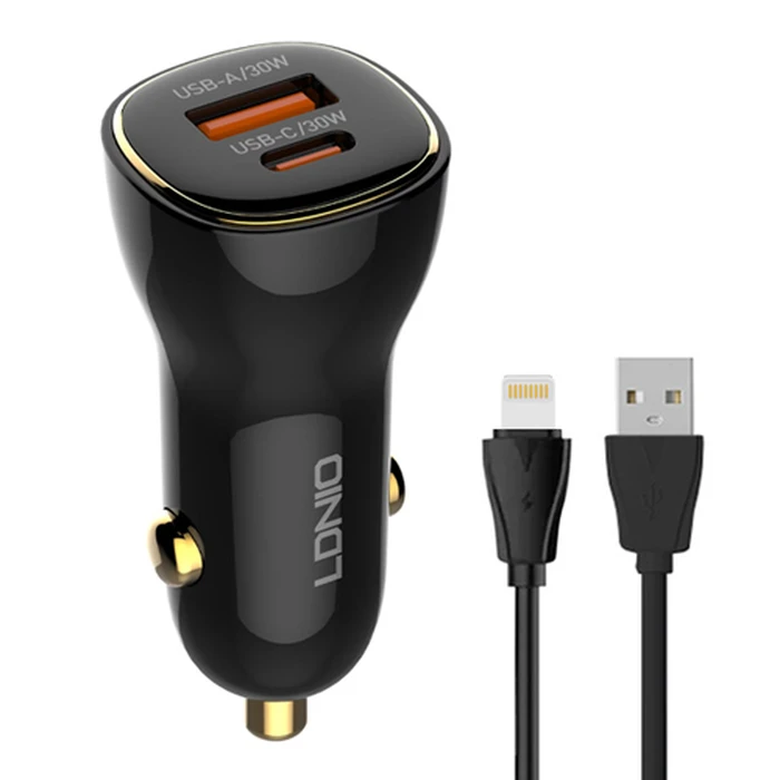 Ldnio φορτιστής αυτοκινήτου C103 με καλώδιο Lightning, USB/USB-C, 60W, μαύρος