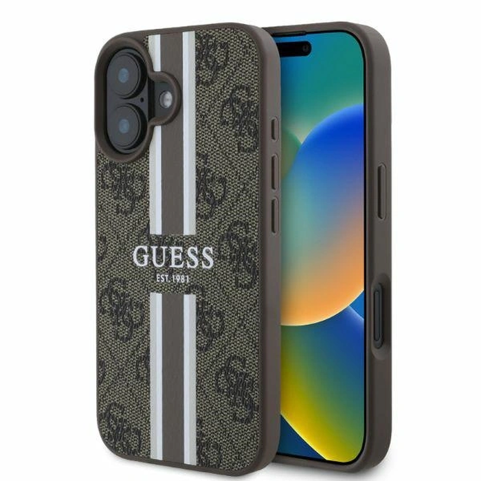 Case Guess GUHMP16SP4RPSW Apple iPhone 16 hardcase 4G Printed Stripes MagSafe brown