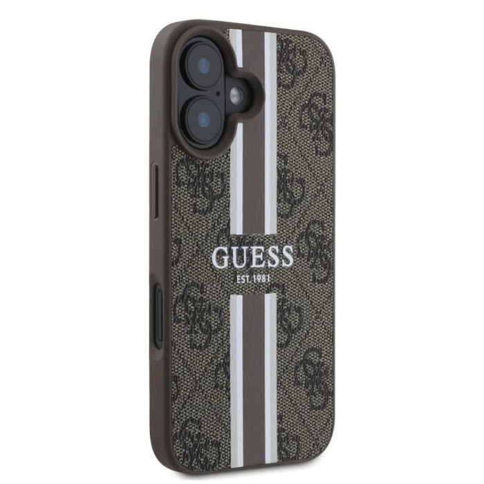 Case Guess GUHMP16SP4RPSW Apple iPhone 16 hardcase 4G Printed Stripes MagSafe brown