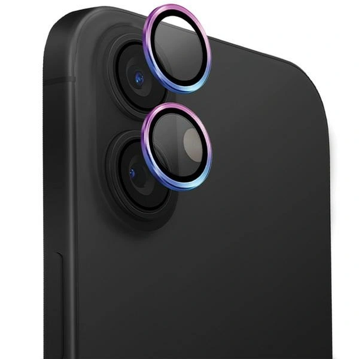 Glass for the camera lens UNIQ Optix Aluminium Camera Lens Protector Apple iPhone 16 / 16 Plus iridescent