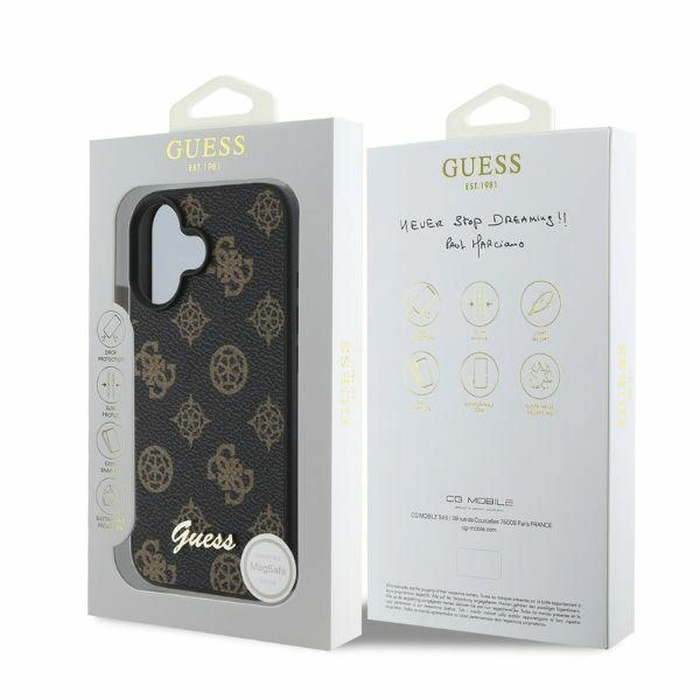 Case Guess GUHMP16SPGPYSK Apple iPhone 16 hardcase Peony Script MagSafe black