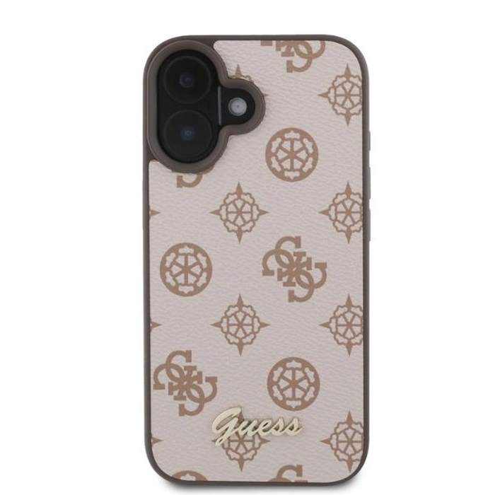 Case Guess GUHMP16SPGPYSW Apple iPhone 16 hardcase Peony Script MagSafe brown