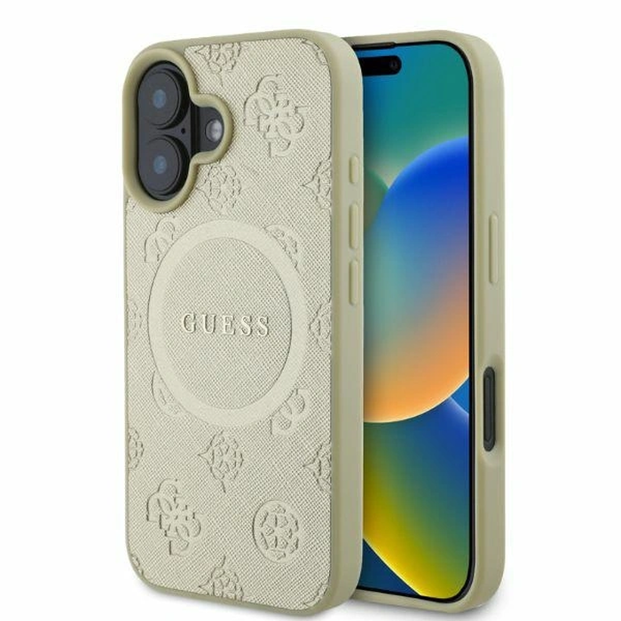 Case Guess GUHMP16SPSAPSMED Apple iPhone 16 hardcase Saffiano Peony Classic Logo MagSafe gold