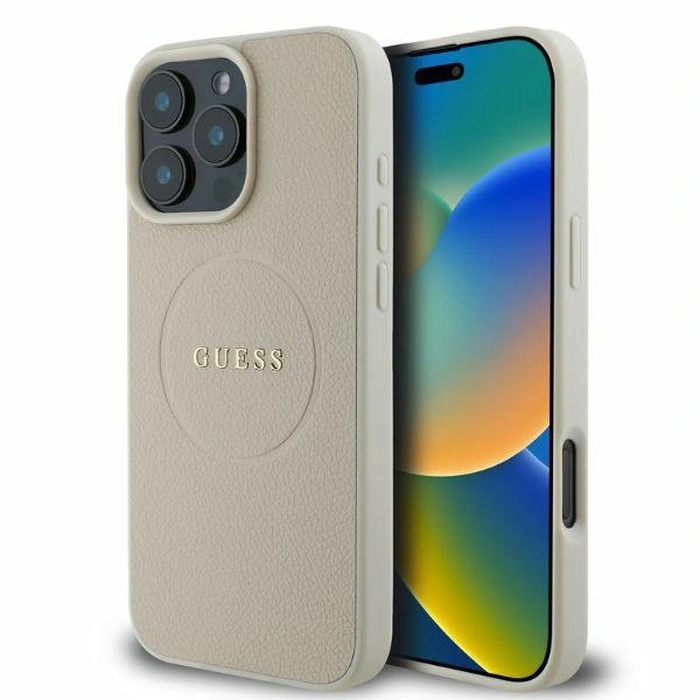 Case Guess GUHMP16XPGHSMME Apple iPhone 16 Pro Max hardcase Grained Ring MagSafe beige