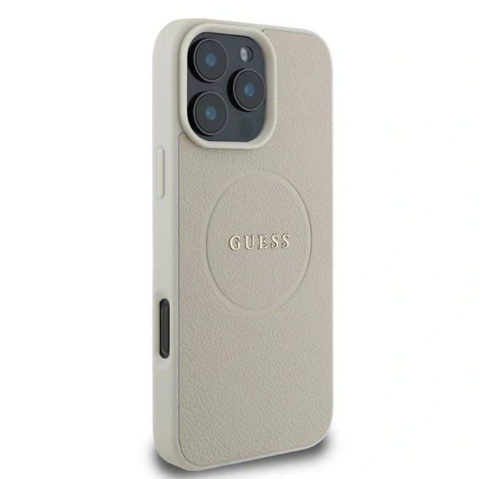 Case Guess GUHMP16XPGHSMME Apple iPhone 16 Pro Max hardcase Grained Ring MagSafe beige