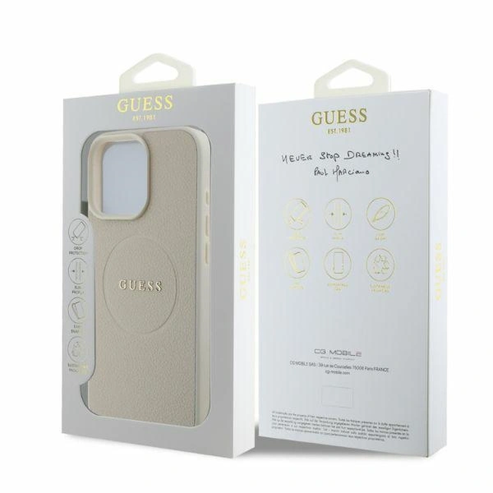 Case Guess GUHMP16XPGHSMME Apple iPhone 16 Pro Max hardcase Grained Ring MagSafe beige