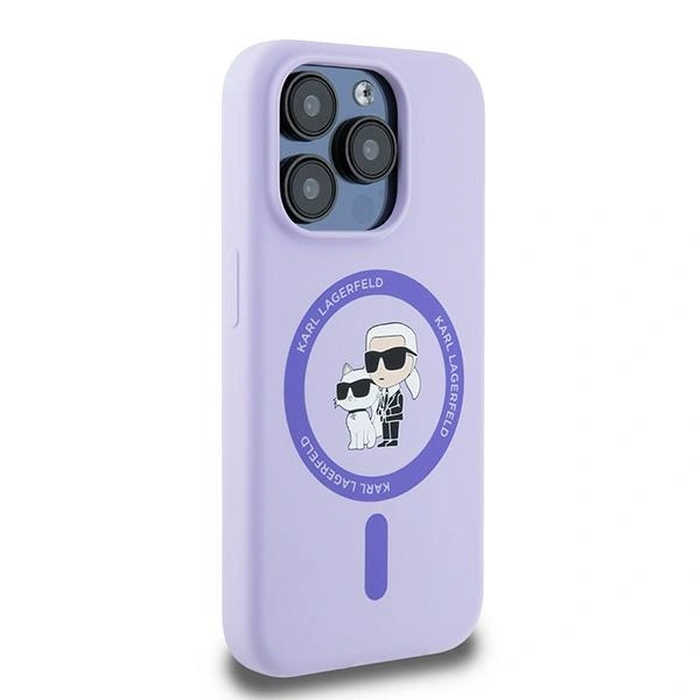 Case Karl Lagerfeld KLHMP15LSCMKCRHU Apple iPhone 15 Pro hardcase Silicone Karl&Choupette Heads Ring MagSafe purple