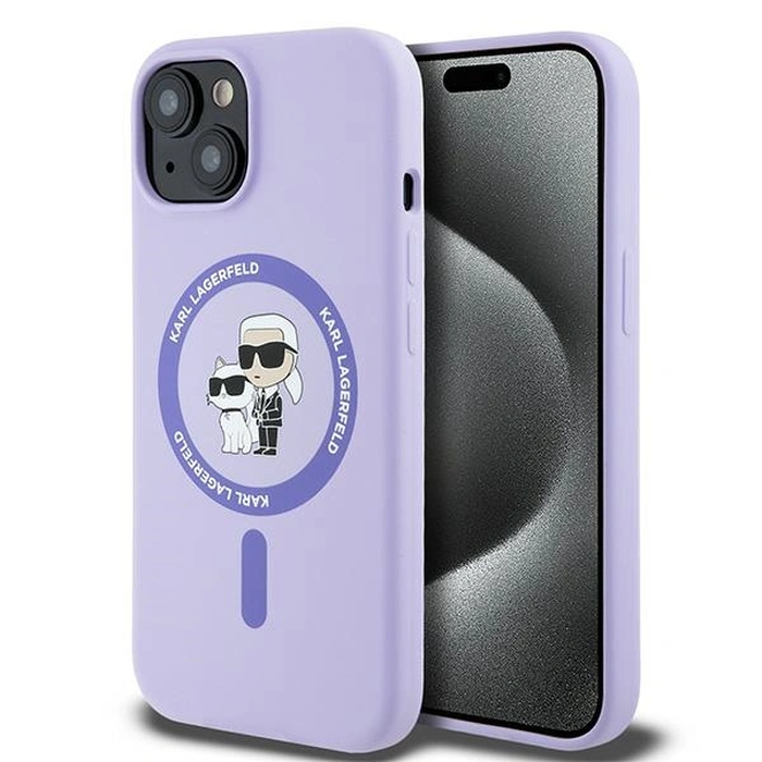Case Karl Lagerfeld KLHMP15SSCMKCRHU Apple iPhone 15 hardcase Silicone Karl&Choupette Heads Ring MagSafe purple