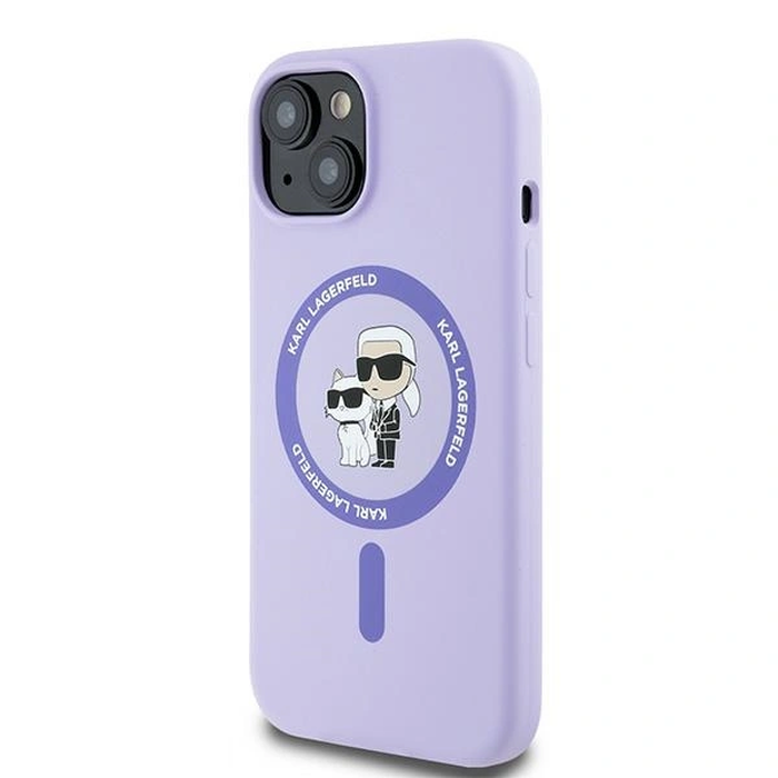 Case Karl Lagerfeld KLHMP15SSCMKCRHU Apple iPhone 15 hardcase Silicone Karl&Choupette Heads Ring MagSafe purple