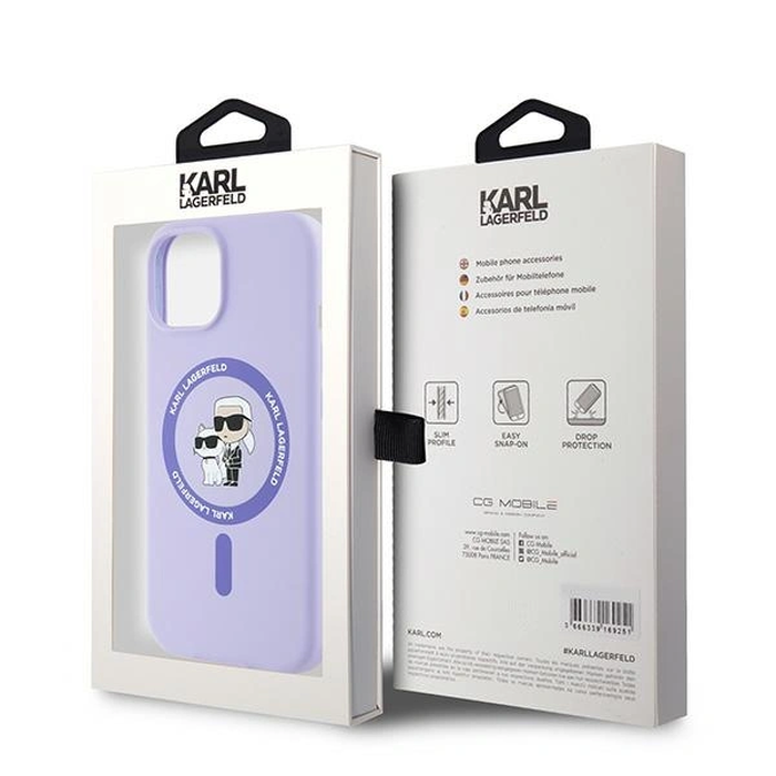 Case Karl Lagerfeld KLHMP15SSCMKCRHU Apple iPhone 15 hardcase Silicone Karl&Choupette Heads Ring MagSafe purple