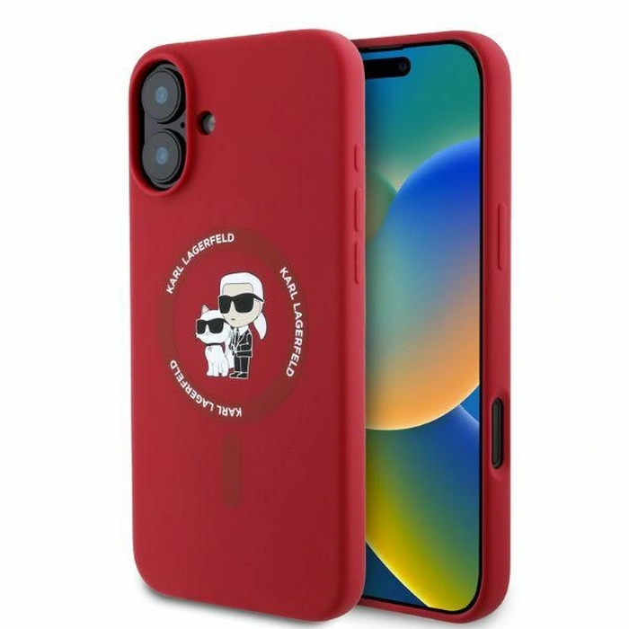 Case Karl Lagerfeld KLHMP16SSCMKCRHR Apple iPhone 16 hardcase Silicone Karl&Choupette Heads Ring MagSafe red