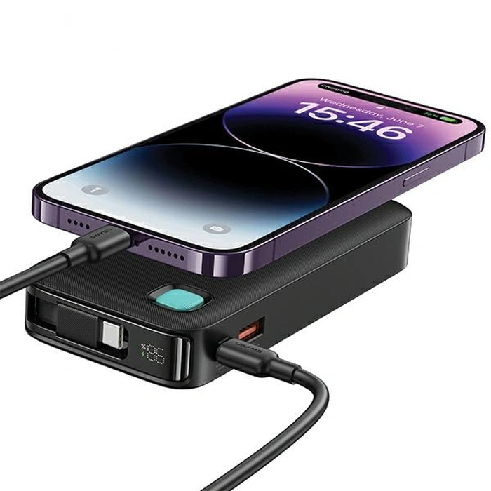 USAMS Power Bank + retractable USB-C cable 10000 mAh PD 20W Fast Charge XY Series purple