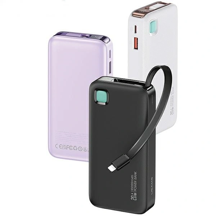 USAMS Powerbank + retractable Lightning cable 10000 mAh PD 20W Fast Charge XY Series purple