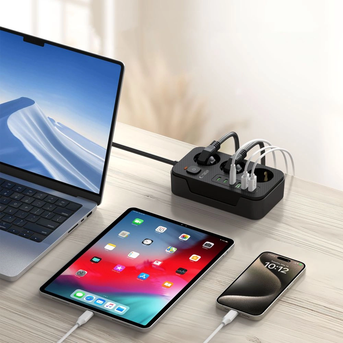Tech-Protect PC3X6 Power Socket 3xUSB-A, 3xUSB-C, 3xAC 200cm Black