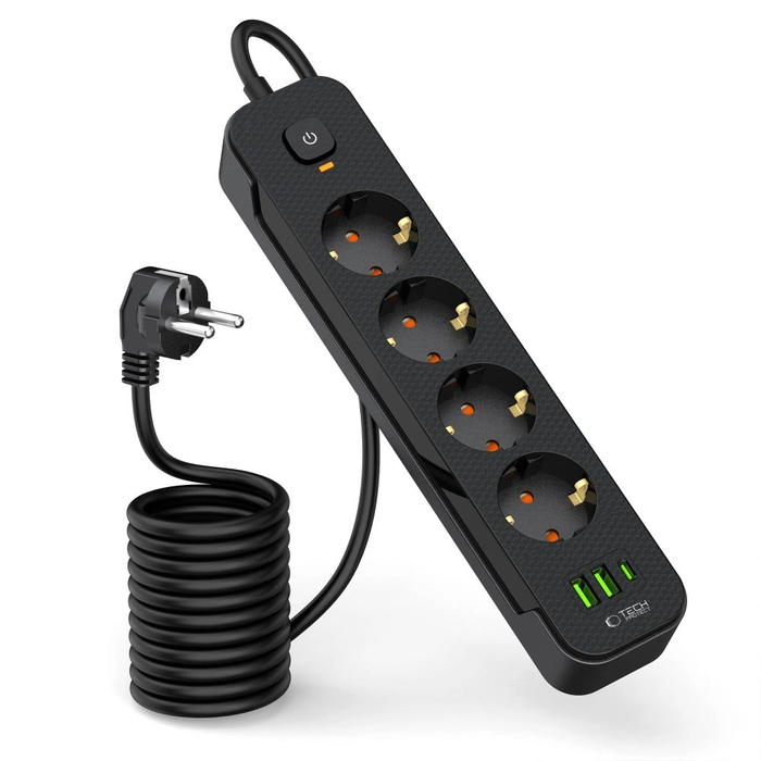 Tech-Protect PCL4X3 Power Socket Long 2xUSB-A, USB-C, 4xAC 200cm Black
