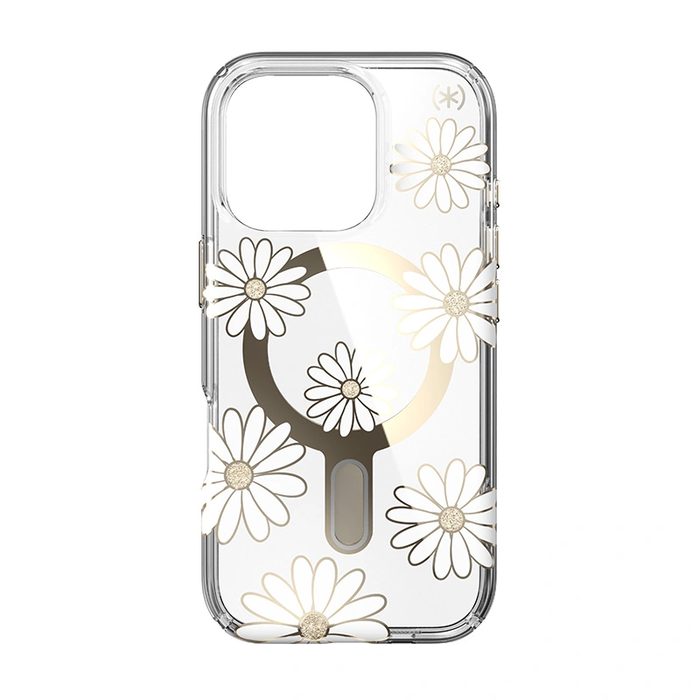 Speck Presidio Lux ClickLock & MagSafe Apple iPhone 16 Pro (Sunshine Daisies / Clear / Gold)