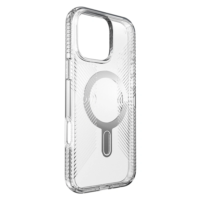 Speck Presidio Perfect-Clear Grip ClickLock & MagSafe Apple iPhone 16 Pro Max (Clear / Chrome Finish / Serene Silver)