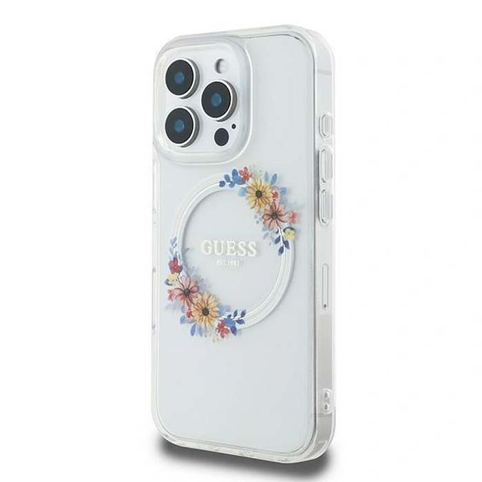 Guess GUHMP16LHFWFCT Apple iPhone 16 Pro hardcase IML Flowers Wreath MagSafe clear