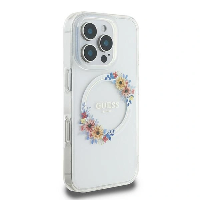 Guess GUHMP16LHFWFCT Apple iPhone 16 Pro hardcase IML Flowers Wreath MagSafe clear