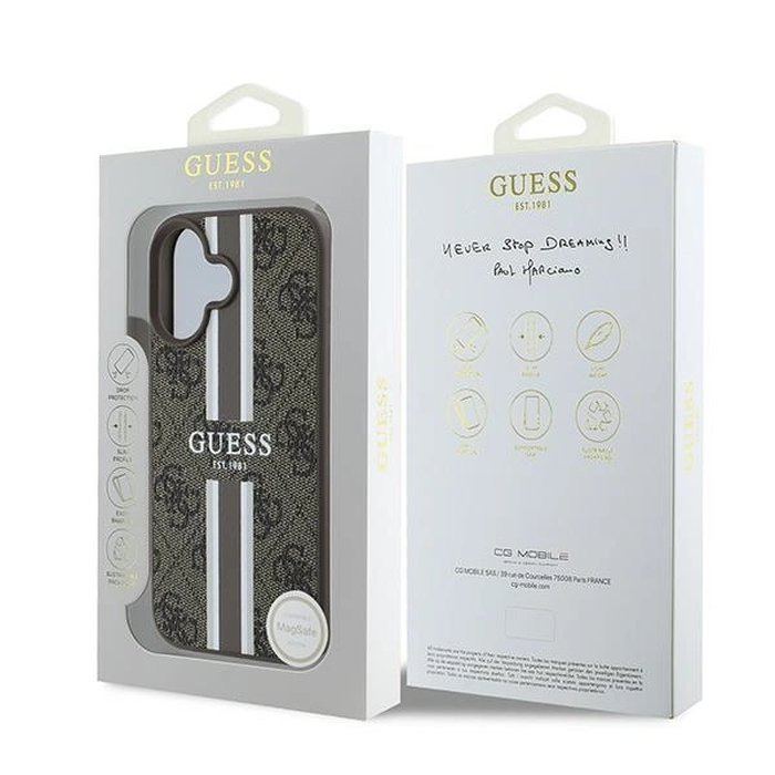 Guess GUHMP16MP4RPSW Apple iPhone 16 Plus hardcase 4G Printed Stripes MagSafe brown