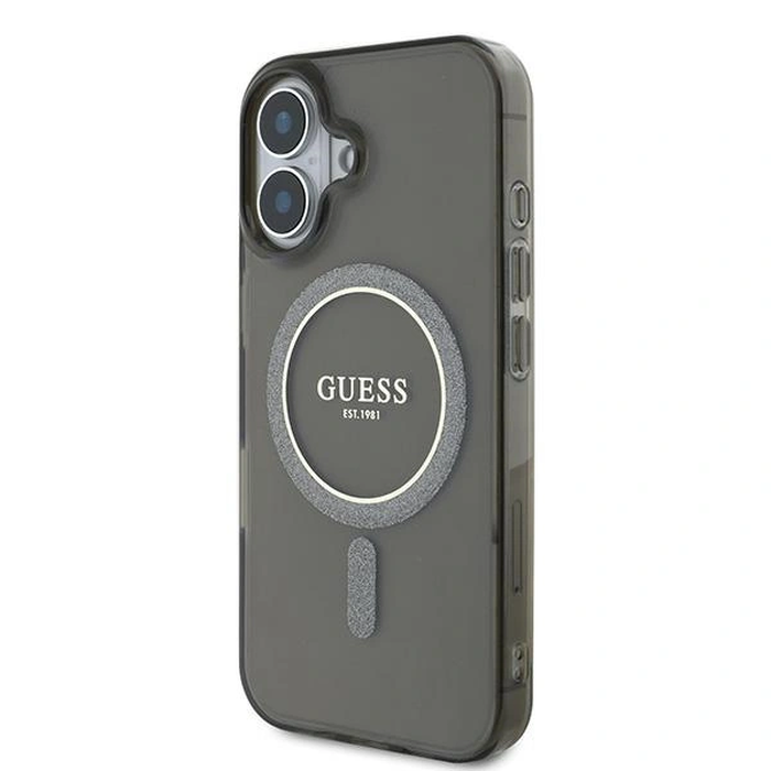 Guess GUHMP16SHFGEREK Apple iPhone 16 hardcase IML Glitter Circle MagSafe black