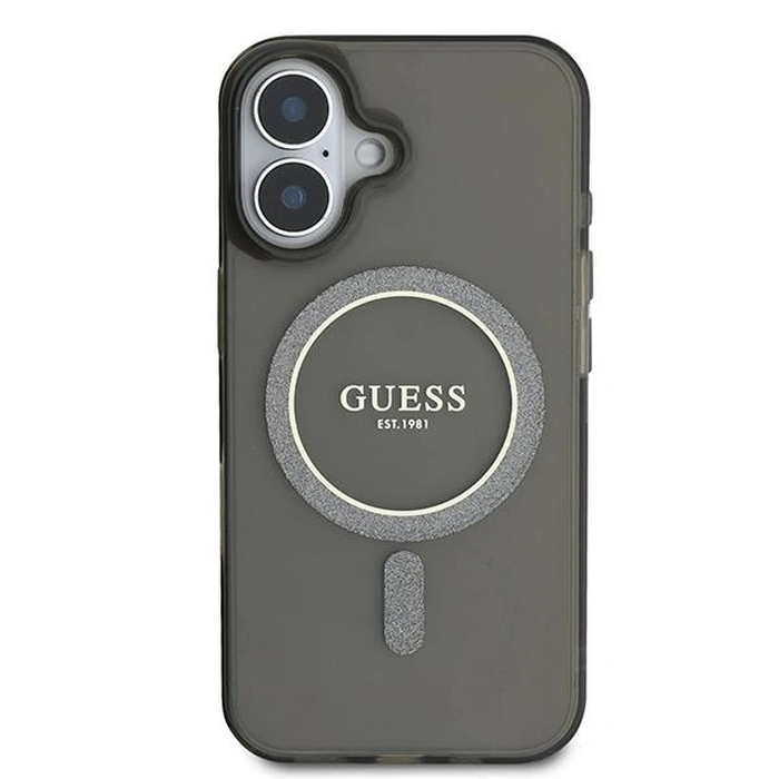 Guess GUHMP16SHFGEREK Apple iPhone 16 hardcase IML Glitter Circle MagSafe black