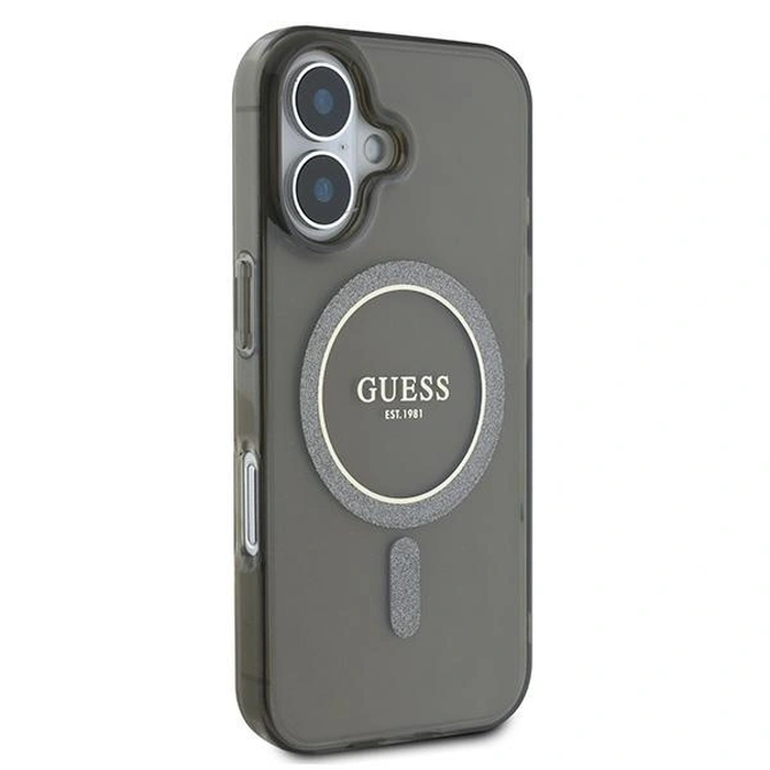 Guess GUHMP16SHFGEREK Apple iPhone 16 hardcase IML Glitter Circle MagSafe black