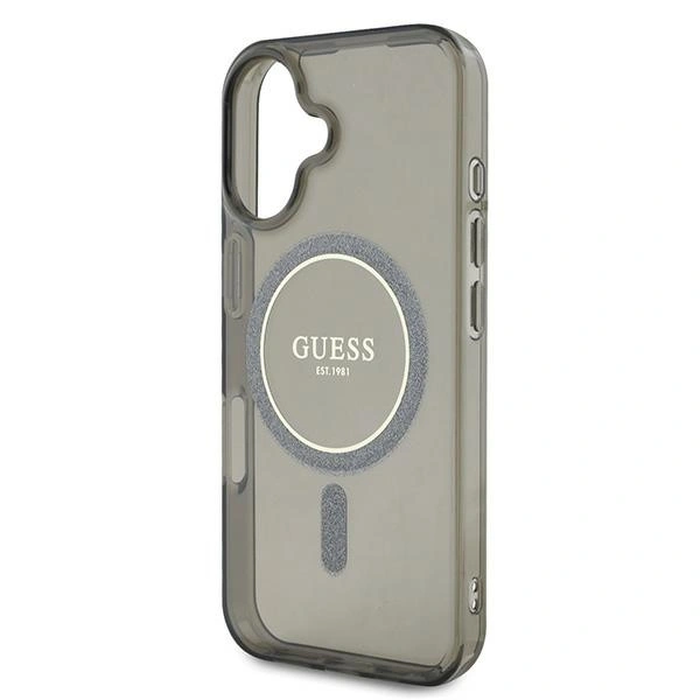 Guess GUHMP16SHFGEREK Apple iPhone 16 hardcase IML Glitter Circle MagSafe black