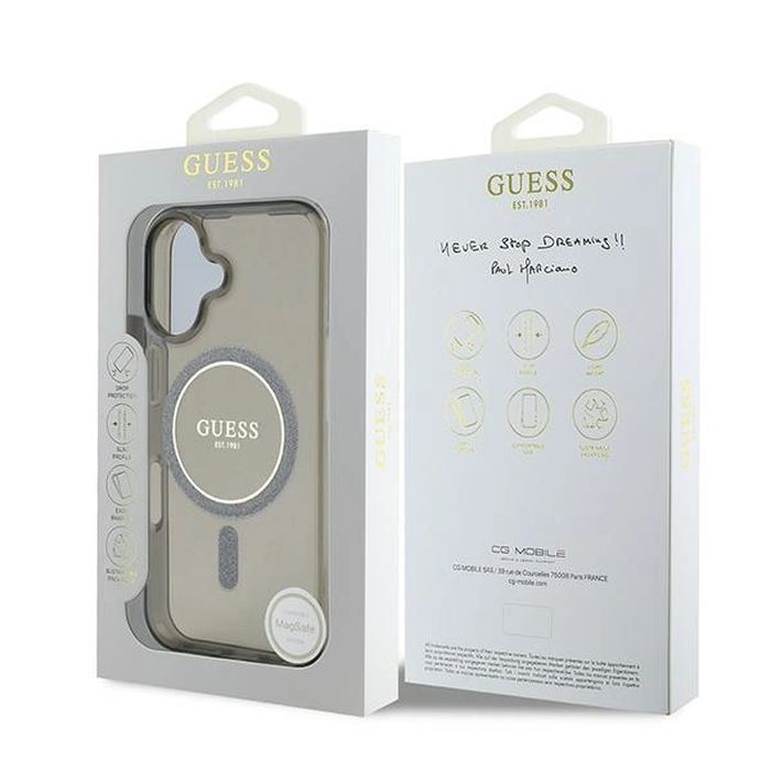 Guess GUHMP16SHFGEREK Apple iPhone 16 hardcase IML Glitter Circle MagSafe black