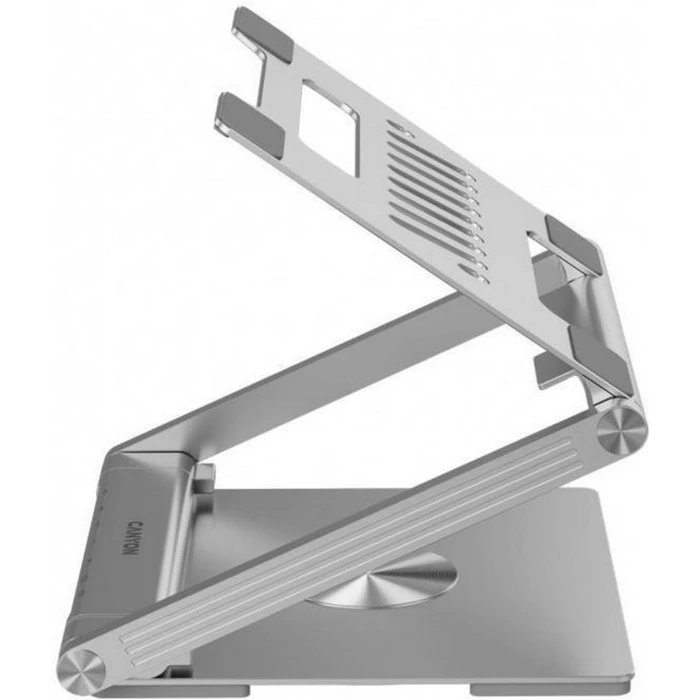 CANYON Laptop Stand with Integrated Hub (HDMI, 2×USB-A, RJ45, PD) — Silver