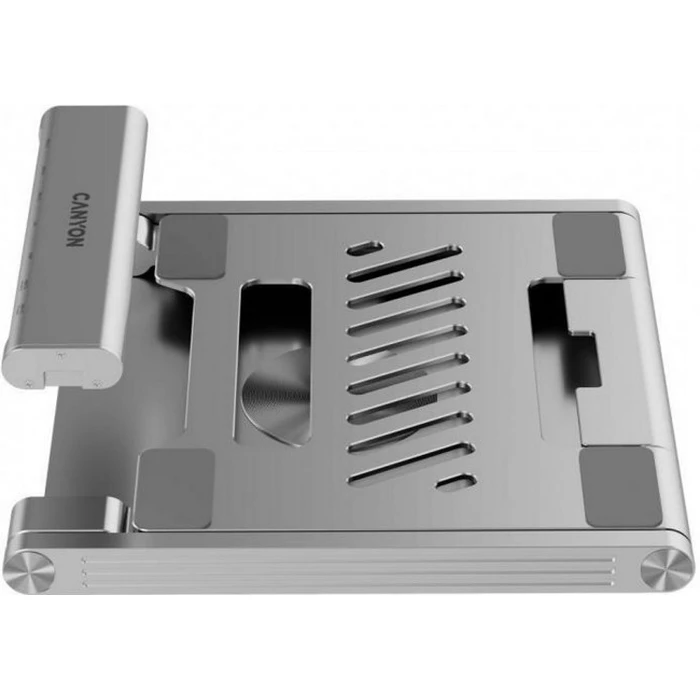 CANYON Laptop Stand with Integrated Hub (HDMI, 2×USB-A, RJ45, PD) — Silver