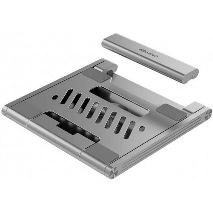CANYON Laptop Stand with Integrated Hub (HDMI, 2×USB-A, RJ45, PD) — Silver