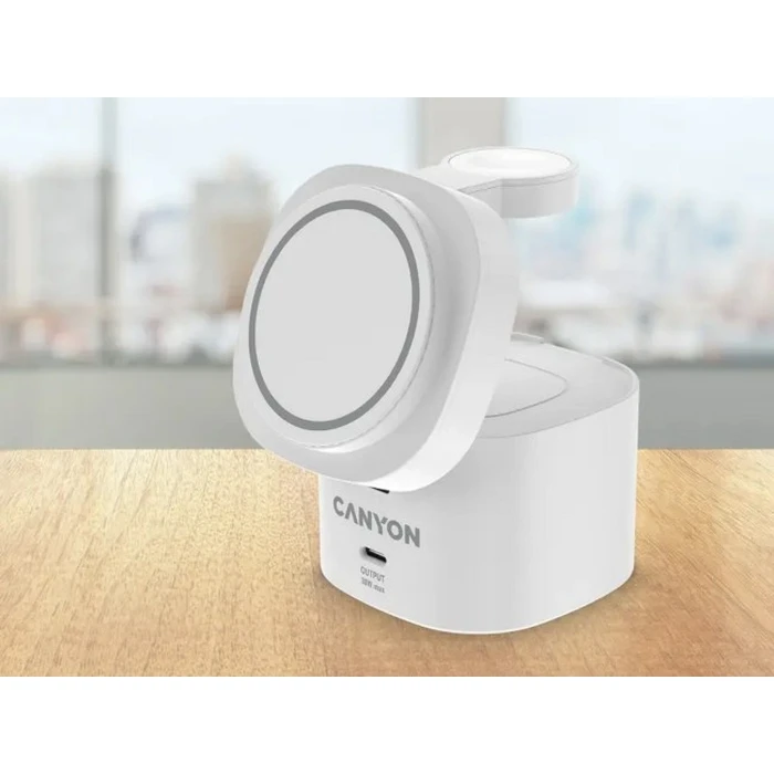 Canyon 4-in-1 30W Wireless Charging Station with 1m Cable, White