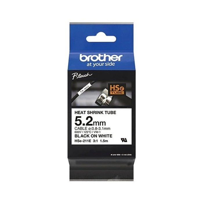 Ταινία Ετικετογράφου Brother P-Touch HSe-211E - 5.2 mm x 1.5 m - Black to White