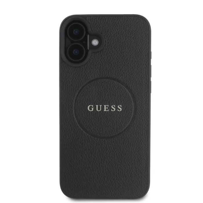 Guess GUHMP16SPGHSMMK Apple iPhone 16 hardcase Grained Gold Ring MagSafe black