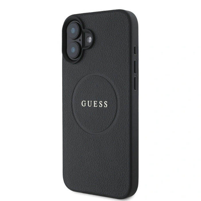Guess GUHMP16SPGHSMMK Apple iPhone 16 hardcase Grained Gold Ring MagSafe black