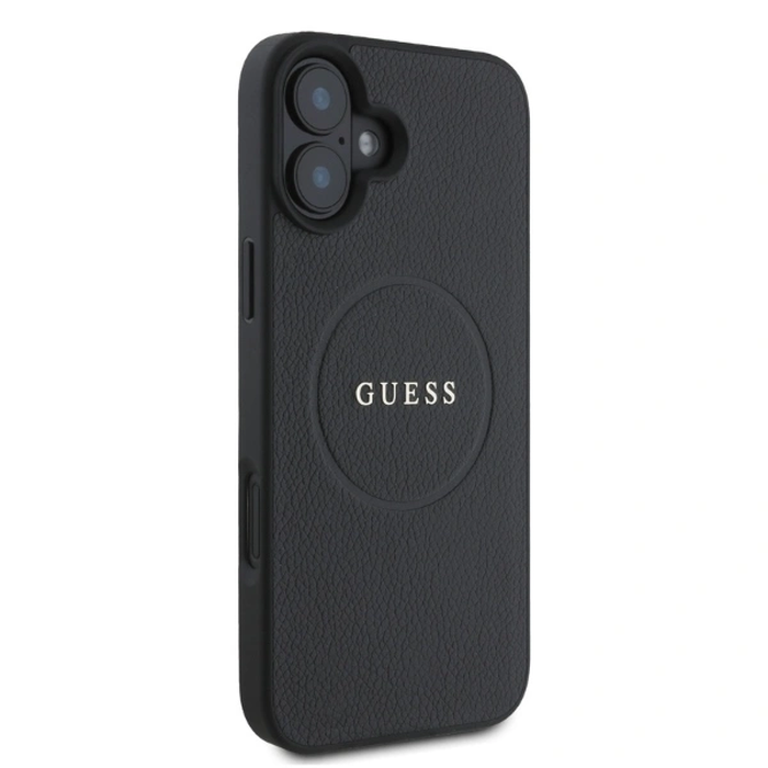 Guess GUHMP16SPGHSMMK Apple iPhone 16 hardcase Grained Gold Ring MagSafe black