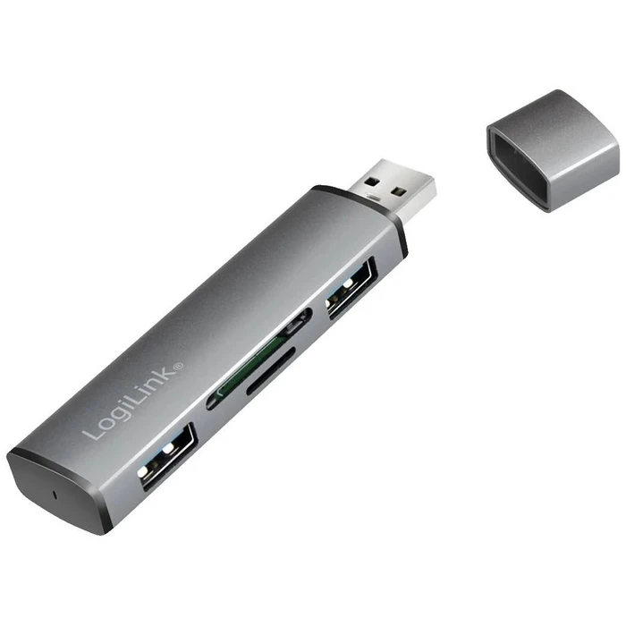 USB Hub Logilink USB 3.2 2-port, Gen2 with card readers, aluminum