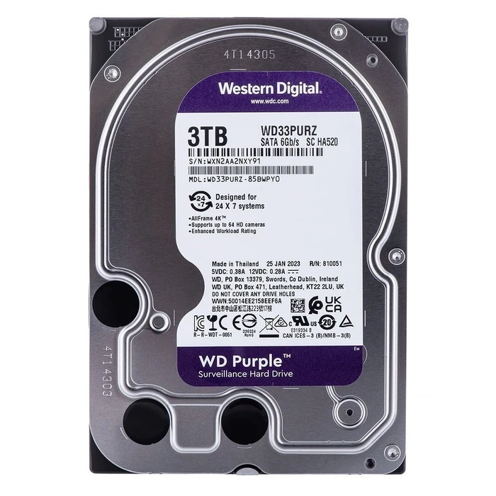 Εσωτερικός Σκληρός Δίσκος 3.5" 3TB WD Purple SATA3 5400 256MB WD33PURZ