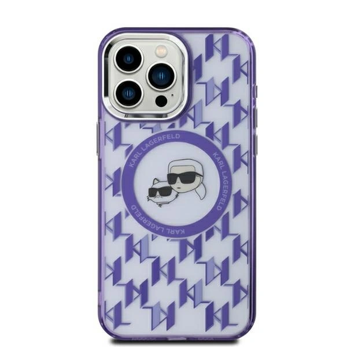 Karl Lagerfeld KLHMP15SHMCKMHU Apple iPhone 15 IML Monogram Karl&Choupette Head MagSafe purple