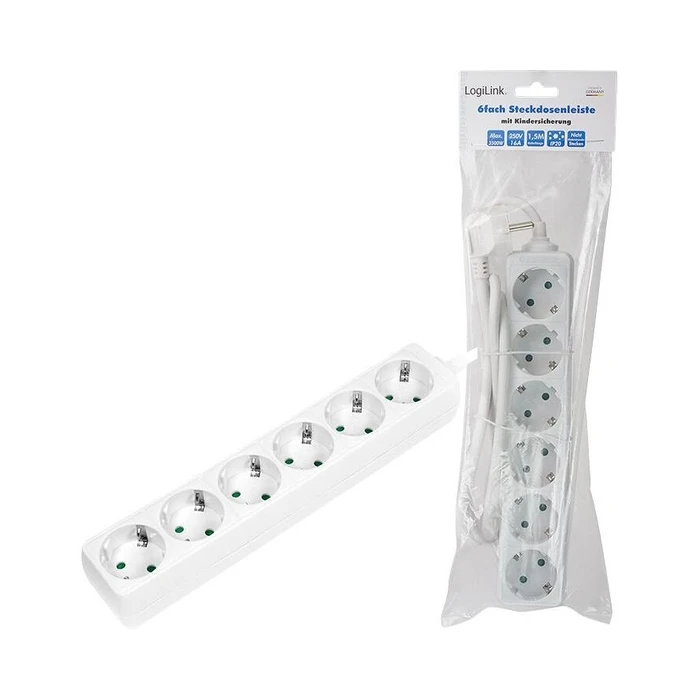 Πολύπριζο Ασφαλείας Logilink 6-fach with protective contact, white