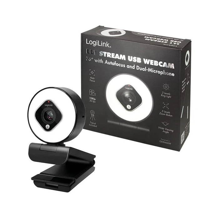 Webcam Logilink FHD 76° Dual-Mikro Autof. Ringlicht Stativ