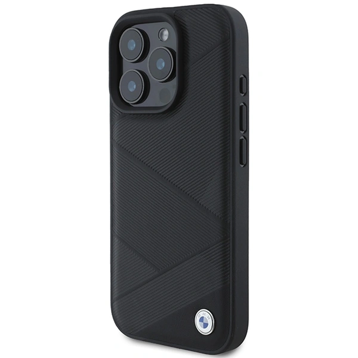 BMW BMHCP16L23RCGPK Apple iPhone 16 Pro hardcase Sign Leather Crossing Lines Pattern black